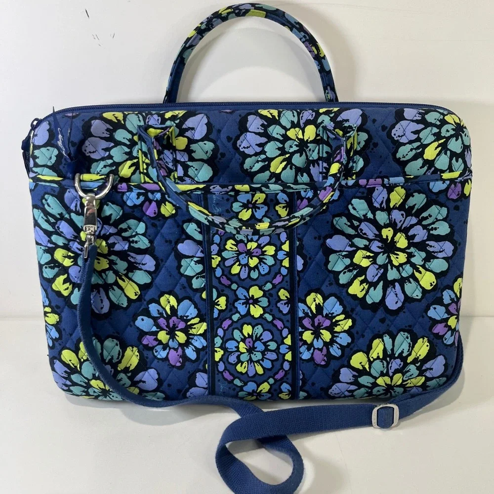 Vera Bradley Indigo Pop hard shell‎ laptop messenger bag Quilted Work Travel